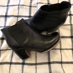 Black leather wedge booties